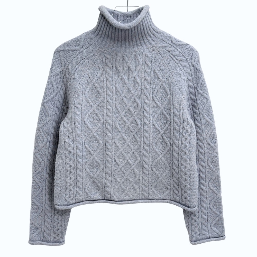 J. Crew Cable Knit Rollneck Sweater S Wool Alpaca Turtleneck Blue Fisherman